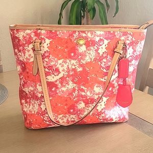 COACH pink/red floral tote bag